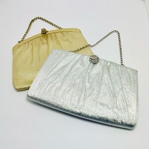 Vintage Gold Silver Lame Evening Bag Clutch Purses Lot of 2 Holiday Party